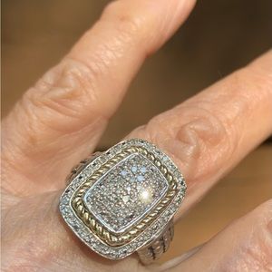 Silver and Gold Cocktail Ring with Genuine Diamonds.